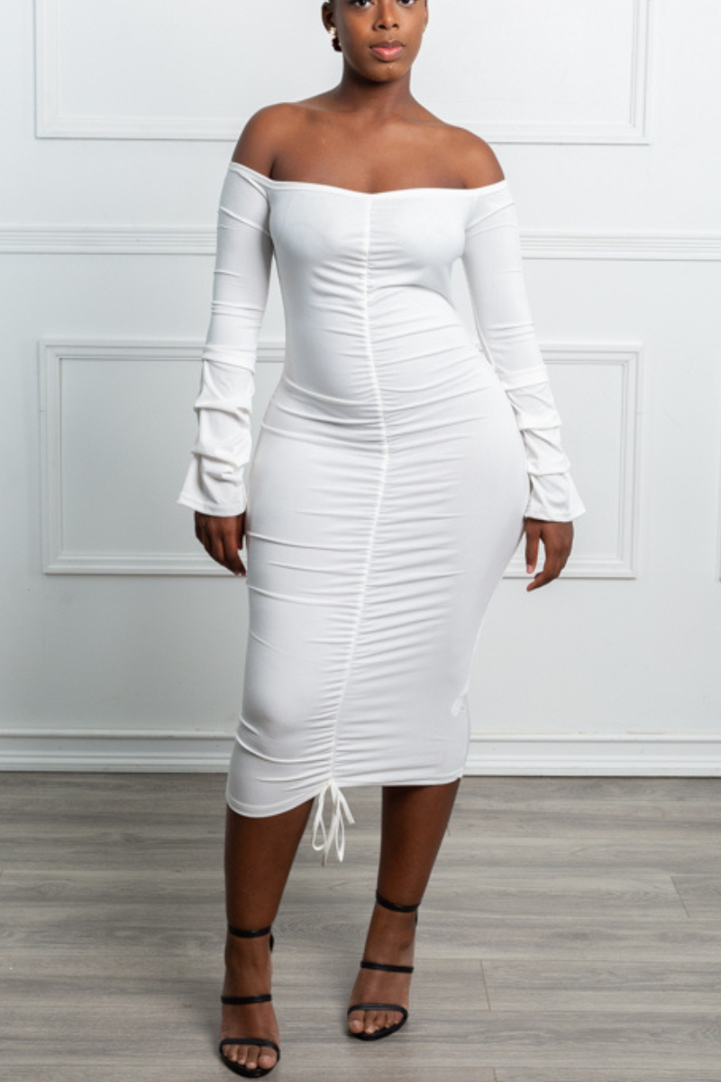 READY RUCHED DRESS(WHITE) -𝐅𝐈𝐍𝐀𝐋 𝐒𝐀𝐋𝐄